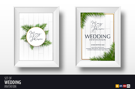 Wedding Invitation with leaves. Set1, a Poster Template by Leo Edition