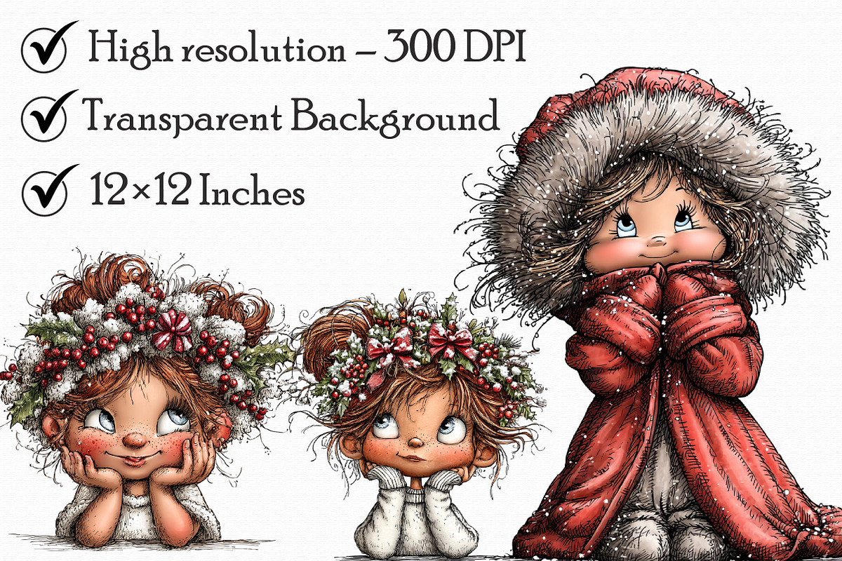 Whimsical Christmas girl Clipart, an Illustration by Libby Wishes (Photo 5 of 7)