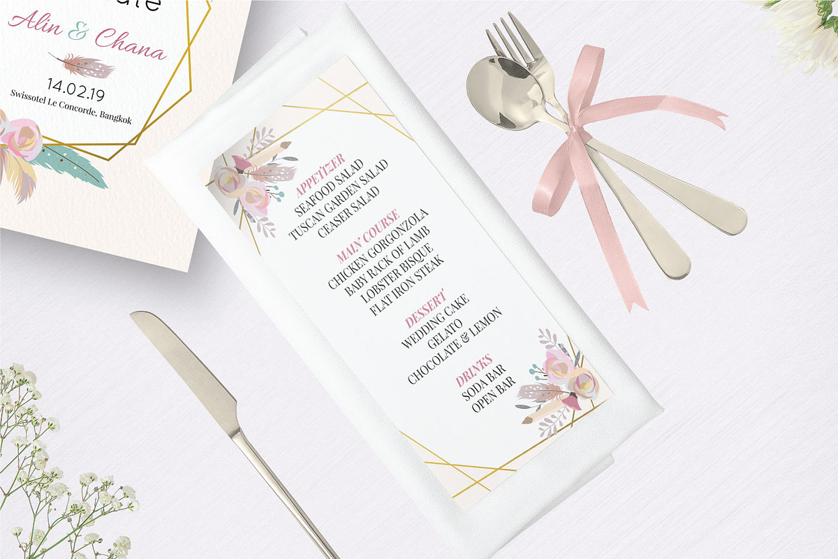 Cute boho wedding invitation set1#, an Invitation Template by Piixypeach (Photo 4 of 7)