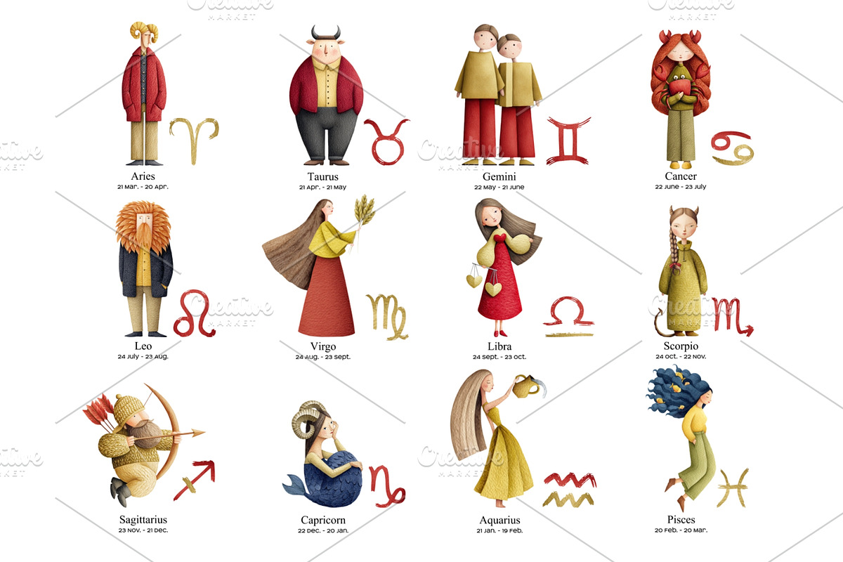 Watercolor Fantasy Zodiac Signs Set, a Person Illustration by Art and Funny (Photo 6 of 7)