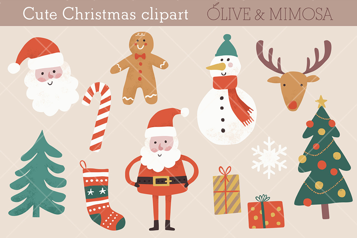 Cute Christmas illustration clip art, a Decorative Illustration by Olive & Mimosa