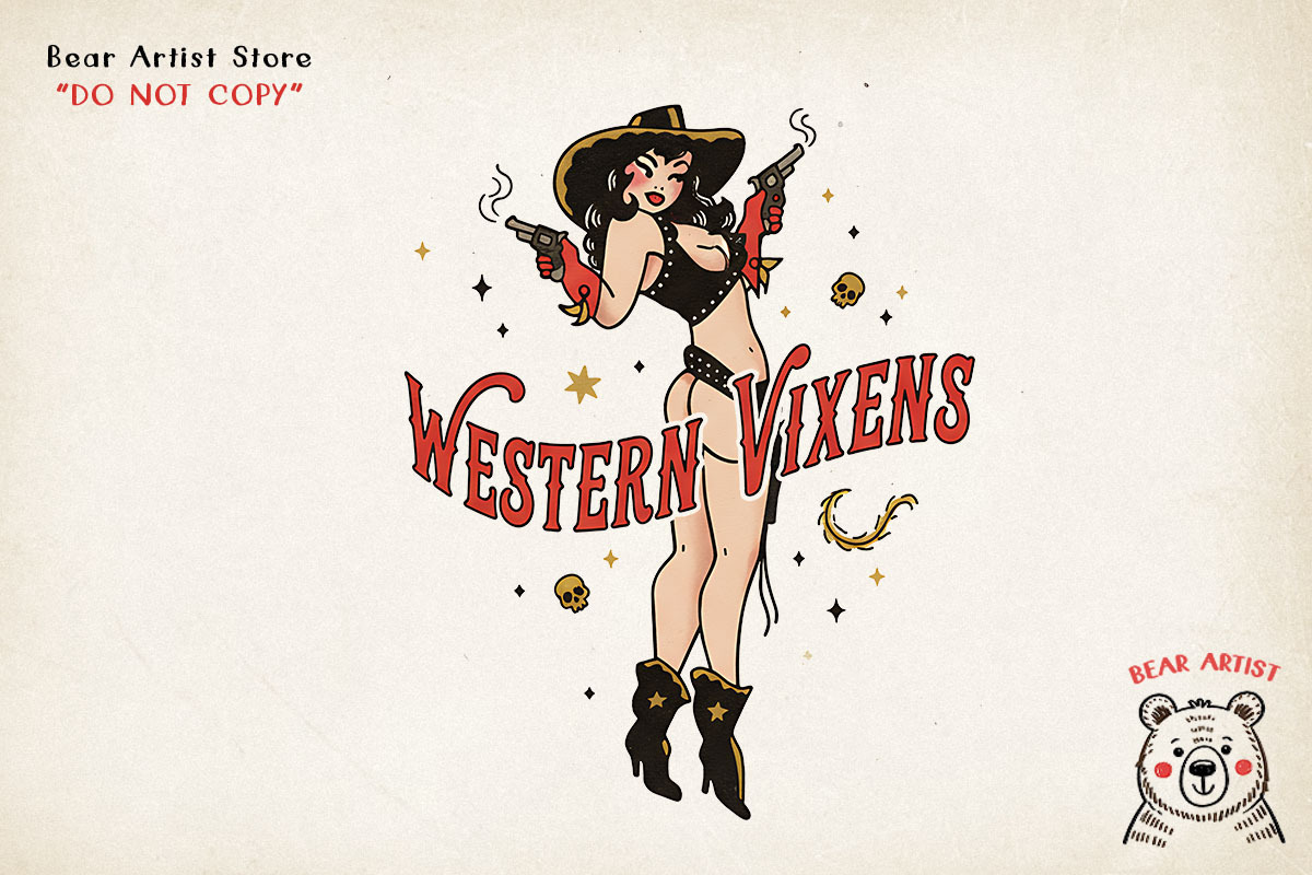 Retro Pin-Up Cowgirl Clipart Bundle, a Graphic by GlitterCraft (Photo 33 of 61)