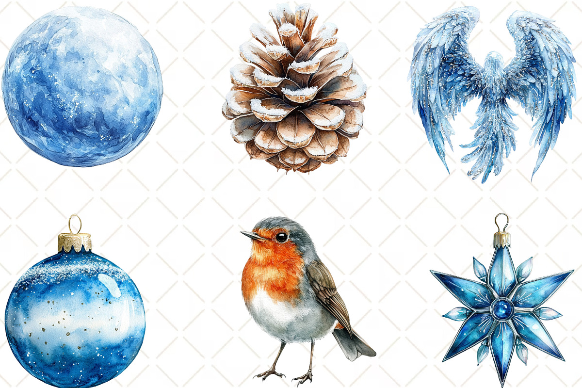 Frosty Christmas Watercolor Clipart, an Illustration by Black Bird Studio (Photo 2 of 6)