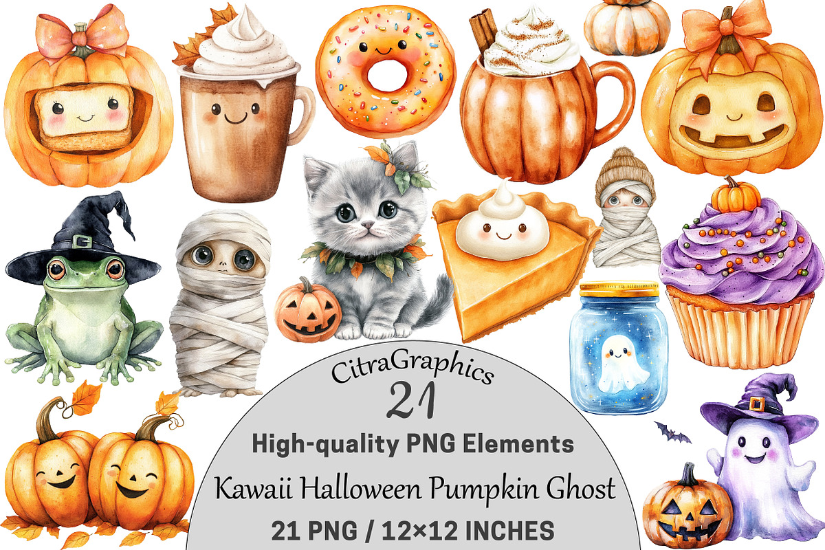 Kawaii Halloween Pumpkin Ghost, a Seasonal Illustration by CitraGraphics (Photo 1 of 5)