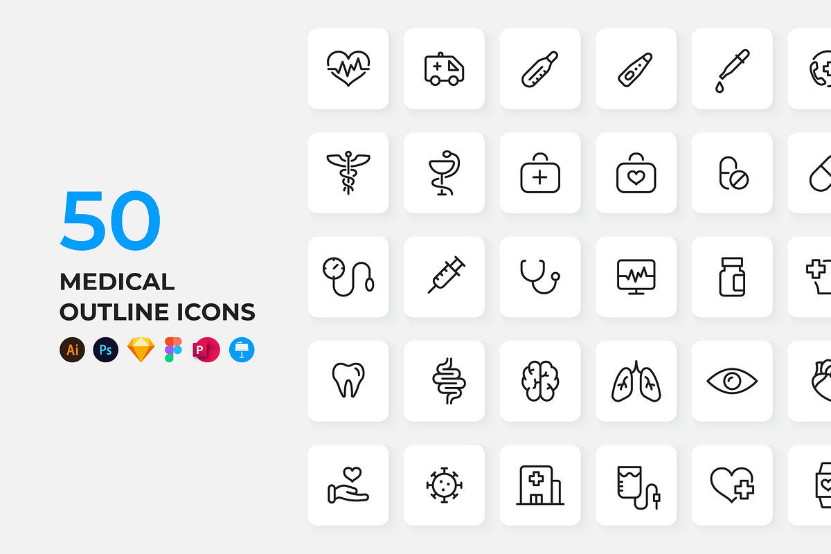 50 Medical Outline Icons, an Outline Icon by Abert (Photo 1 of 3)