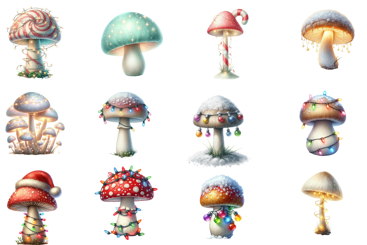 Christmas Vintage Mushrooms Clipart, an Illustration by Designworld (Photo 2 of 4)