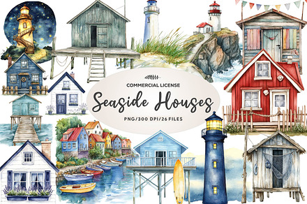Seaside Houses and Lighthouses, an Illustration by CreationArt