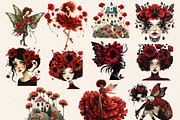 RED CARNATION FAIRY FOREST CLIPART, a Person Illustration by Daring Digies (Thumbnail 4 of 8)
