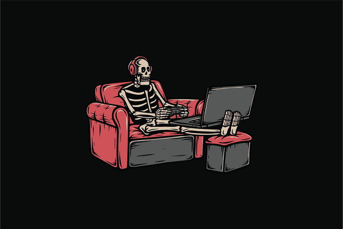 Skeleton Gaming on Couch, an Object Illustration by nomlimo.com (Photo 1 of 3)