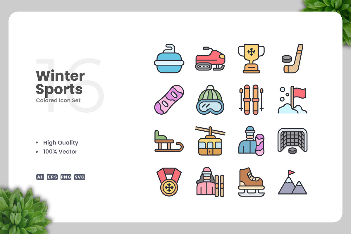 Winter Sports Colored Icons, an Icon by Upnowgraphic
