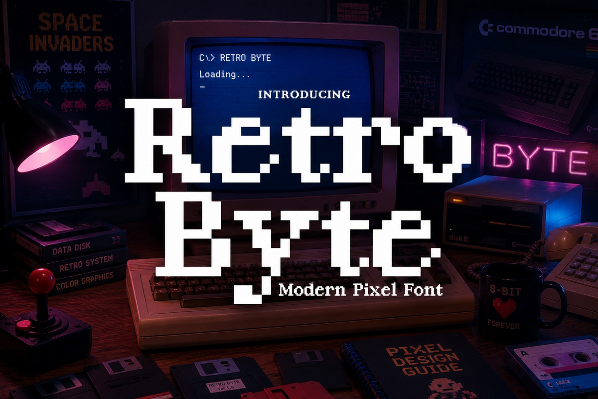 Retro Byte - Modern Pixel Font, a Serif Font by HipFonts (Photo 2 of 8)