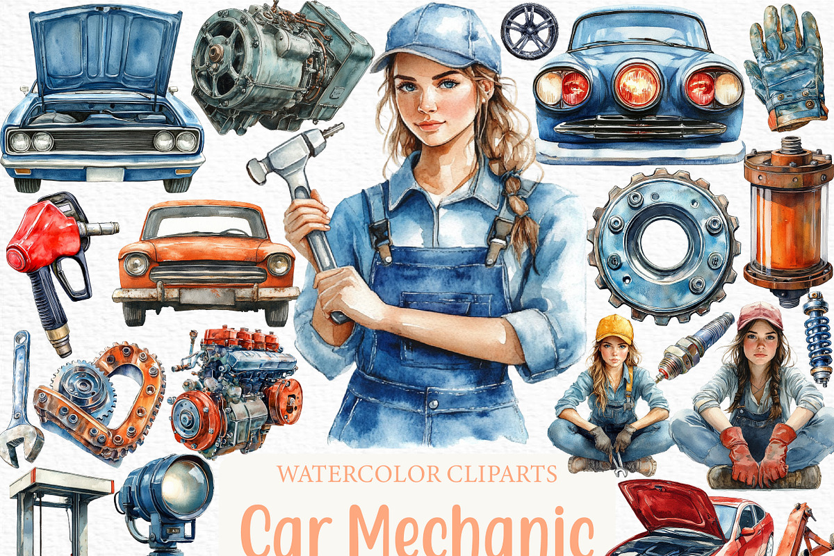 Car Mechanic Clipart, an Illustration by Craft Nest (Photo 1 of 6)