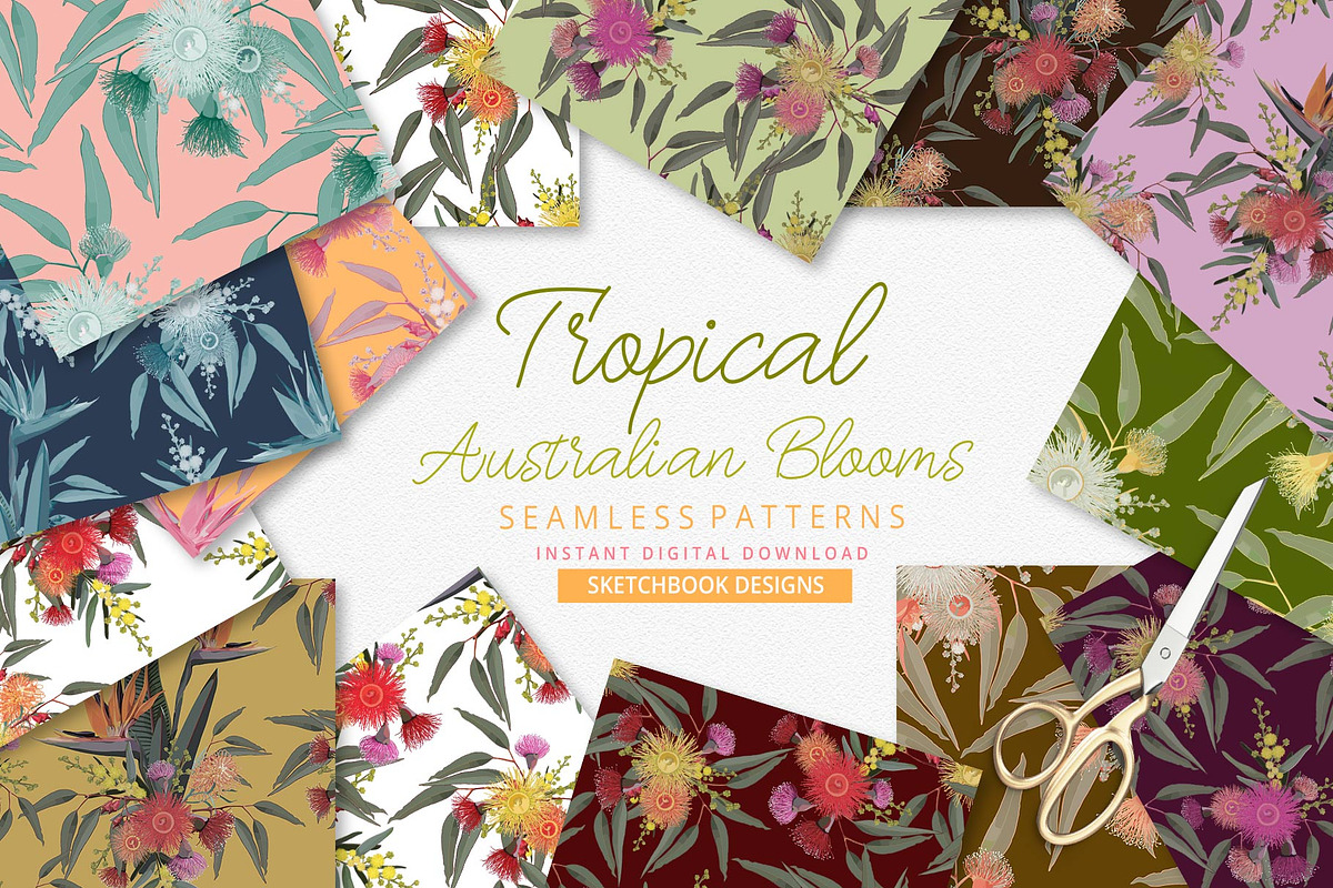 Tropical Australian Blooms, a Pattern Graphic by Sketchbook Designs (Photo 1 of 9)
