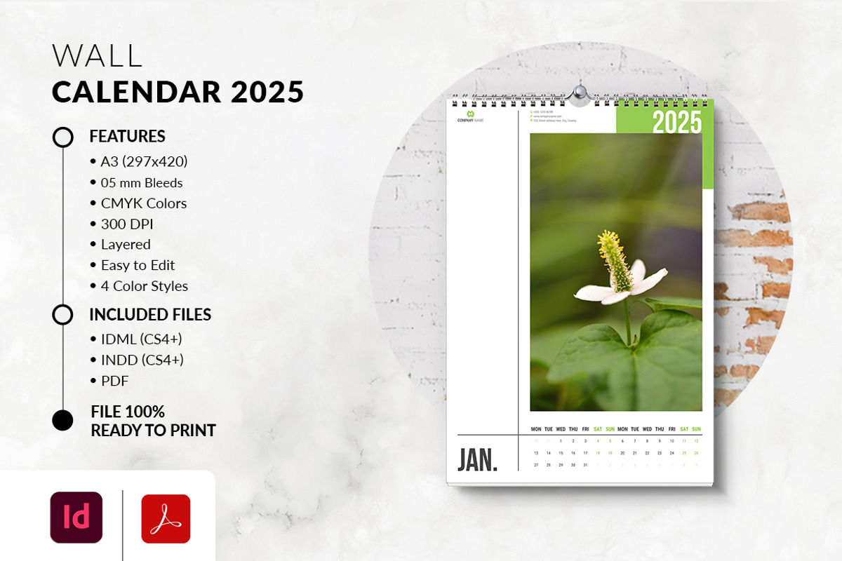 A3 2025 Printable Wall Calendar, a Stationery Template by MstArtwork (Photo 1 of 7)