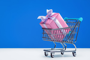 Shopping cart with gift in box stock photo containing shopping and cart