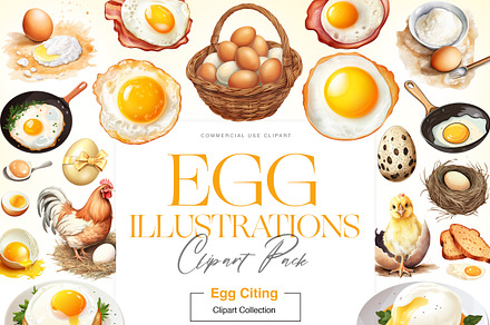 Egg Illustration Clipart, Omelet Egg, a Food Illustration by BrushstrokeArtGB