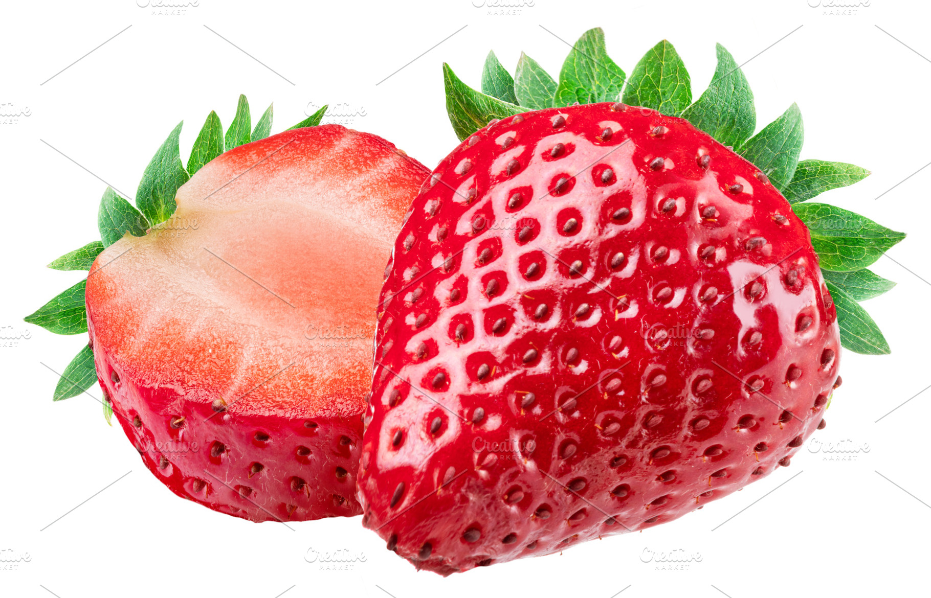 Strawberry and half of strawberry on white background. Clipping, a Food & Drink Photo by Volff