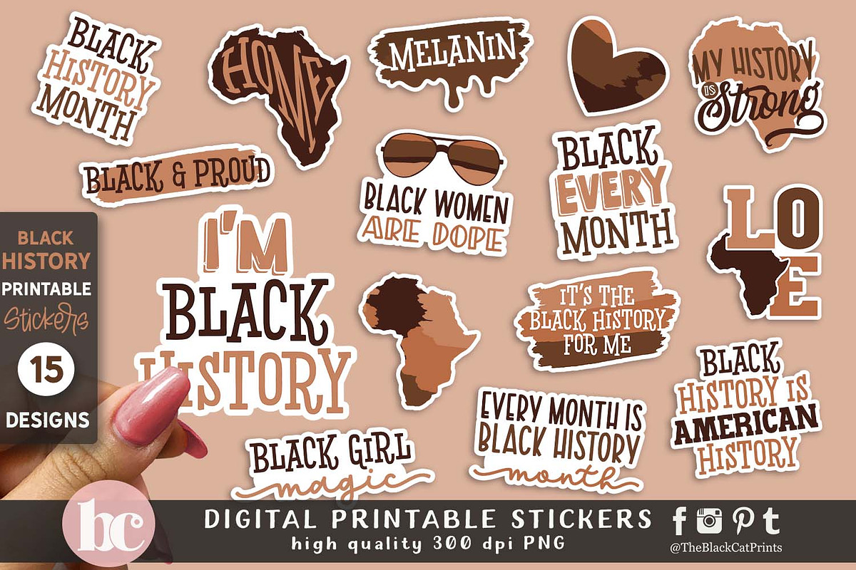 Black History Month Stickers PNG EPS, a Seasonal Illustration by TheBlackCatPrints (Photo 1 of 2)