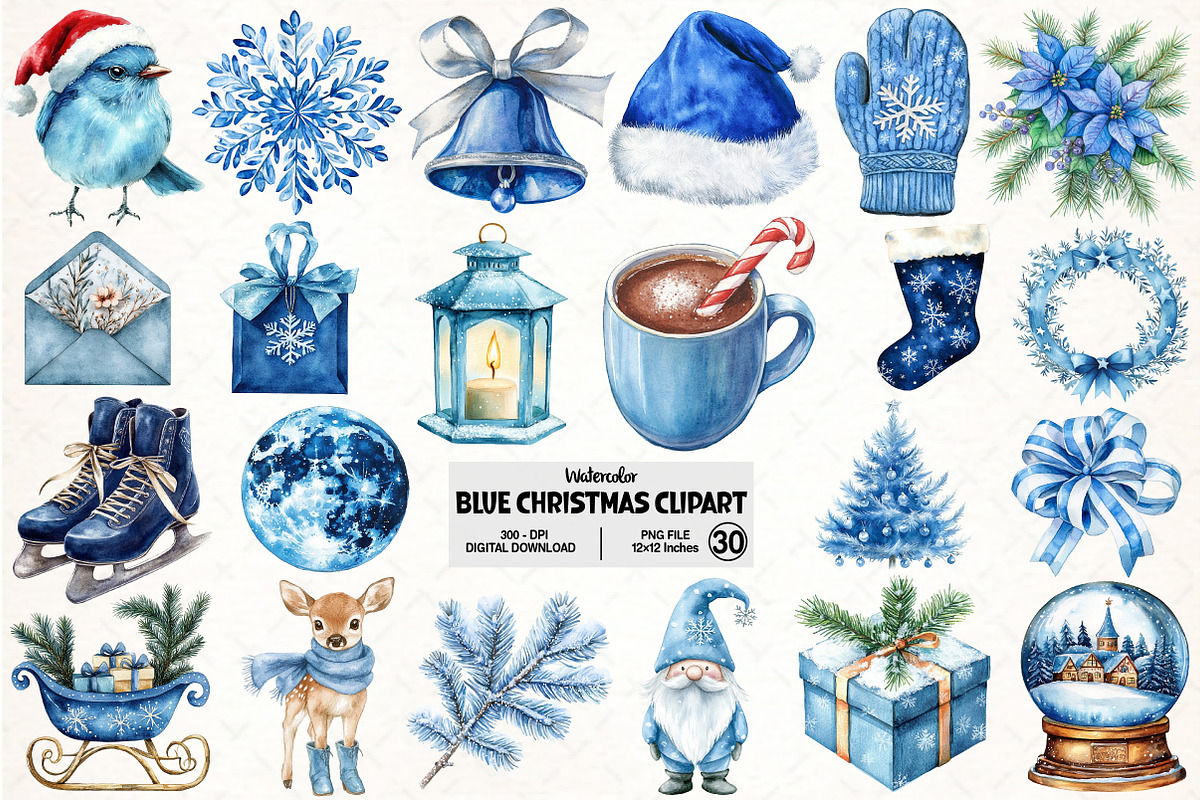 Blue Christmas Clipart, an Illustration by Pixels.Craft (Photo 1 of 7)