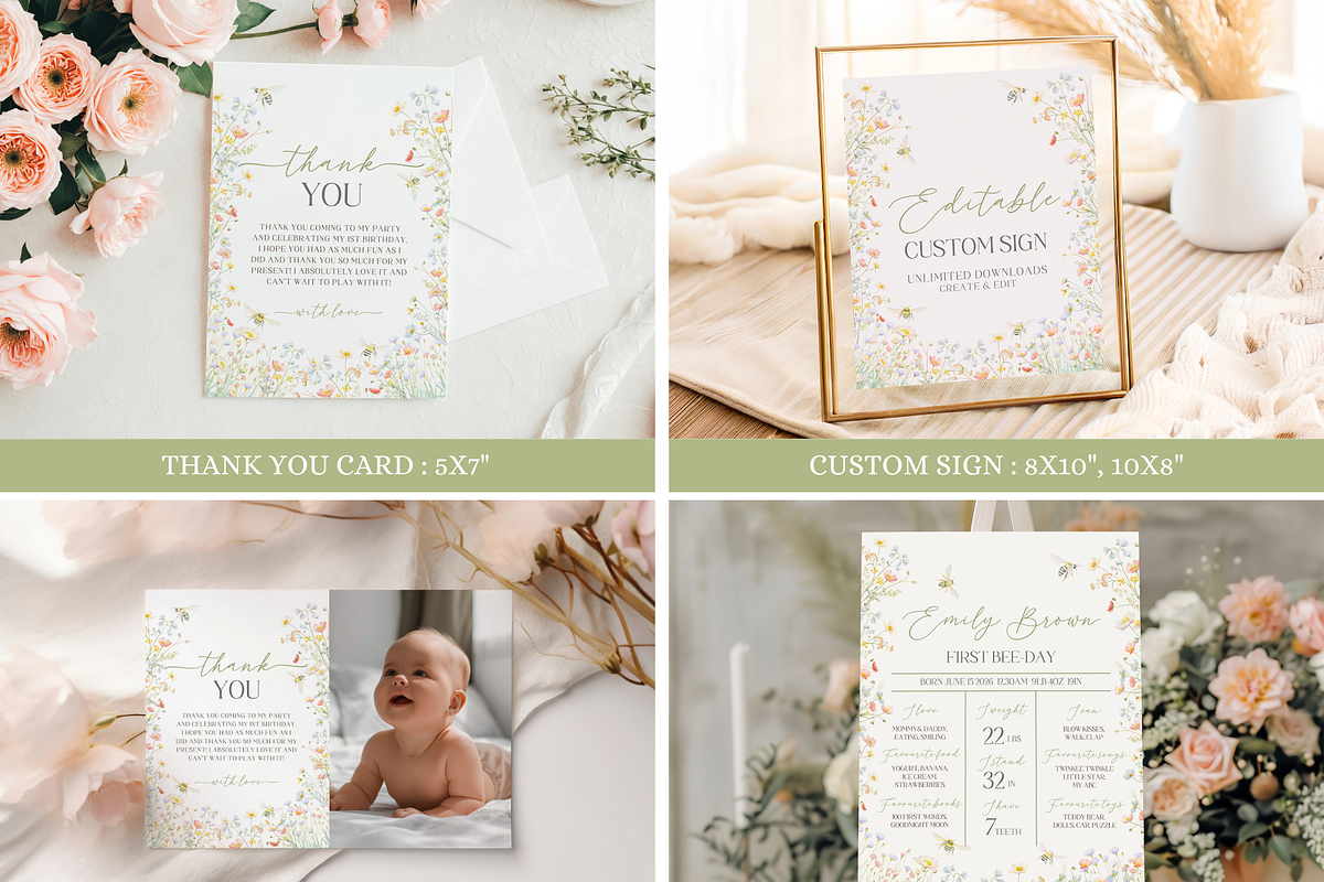 Editable Bee Day 1st Birthday Bundle, an Invitation Template by Digital_Mind (Photo 3 of 9)