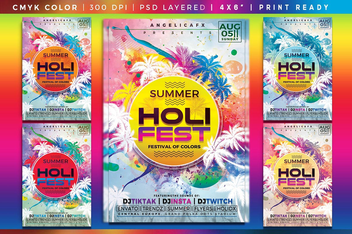 Holi Festival Colors Flyer Template, a Flyer Template by angelicafx