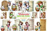 Watercolor Easter Girl Peeking Clipa, an Illustration by DreamCafeArt (Thumbnail 1 of 3)