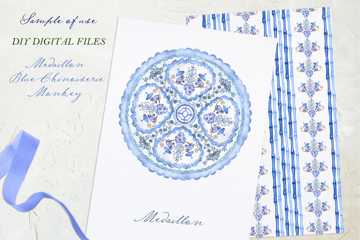 Blue Chinoiserie Monkey Medallion, an Education Illustration by LABFcreations (Photo 3 of 4)