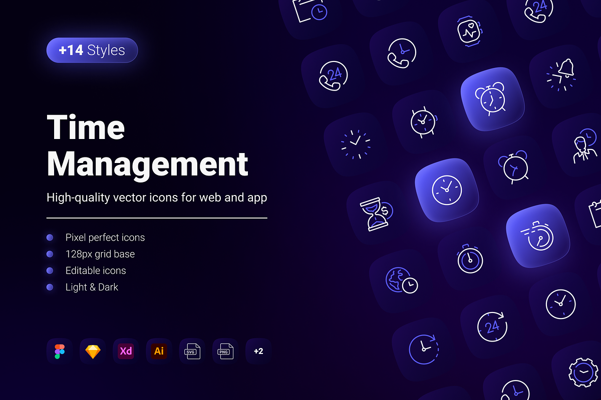 Time Management Icons – 14x, an Outline Icon by Alireza Icons (Photo 1 of 3)
