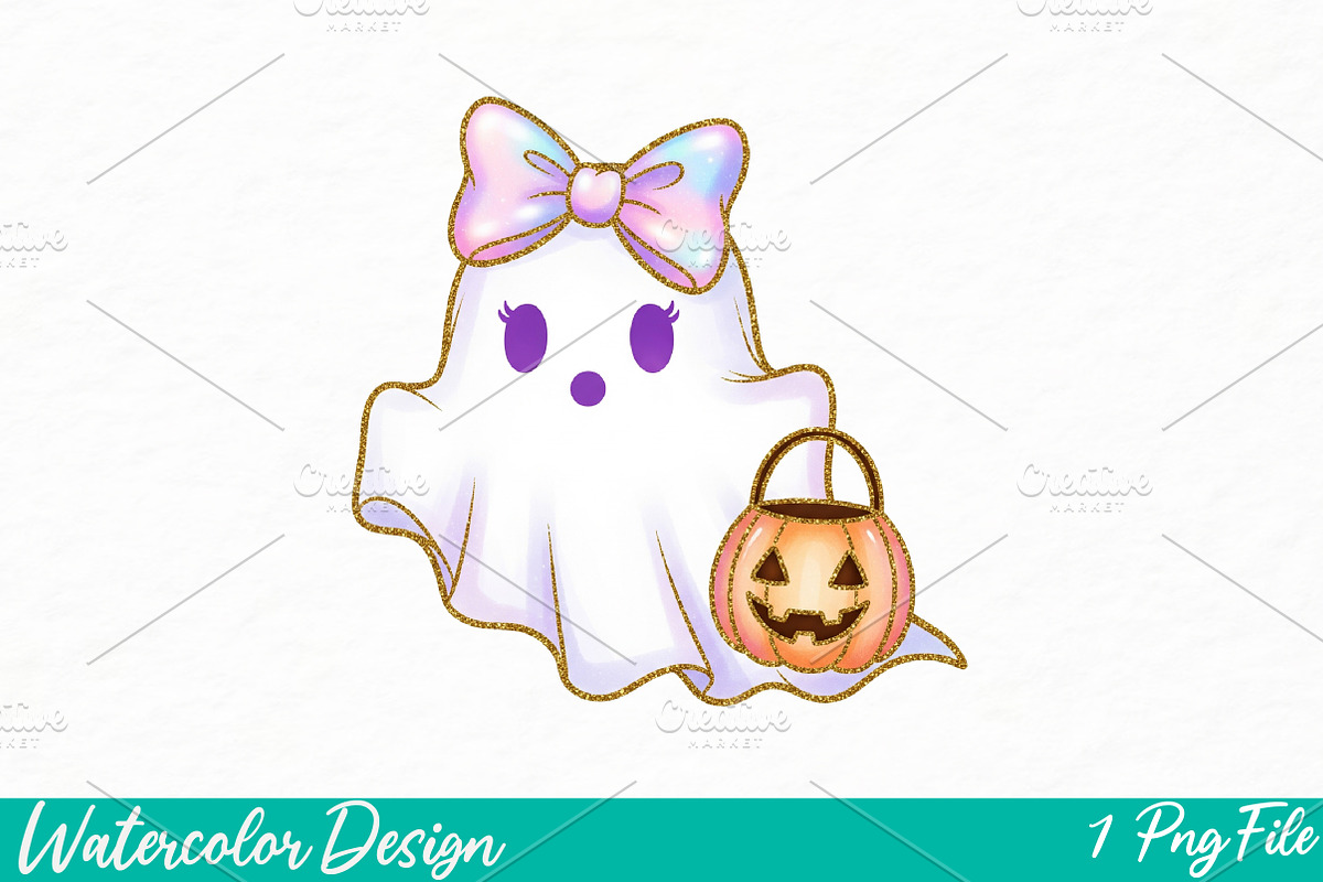 Ridescent Peeking Ghost Pumpkin, an Illustration by Watercolor design (Photo 1 of 3)