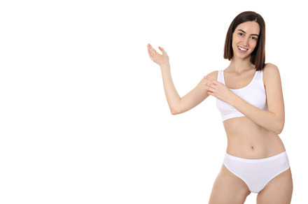 Concept of weight loss, young woman isolated on white background, a Person Photo by AtlasStudio PRO