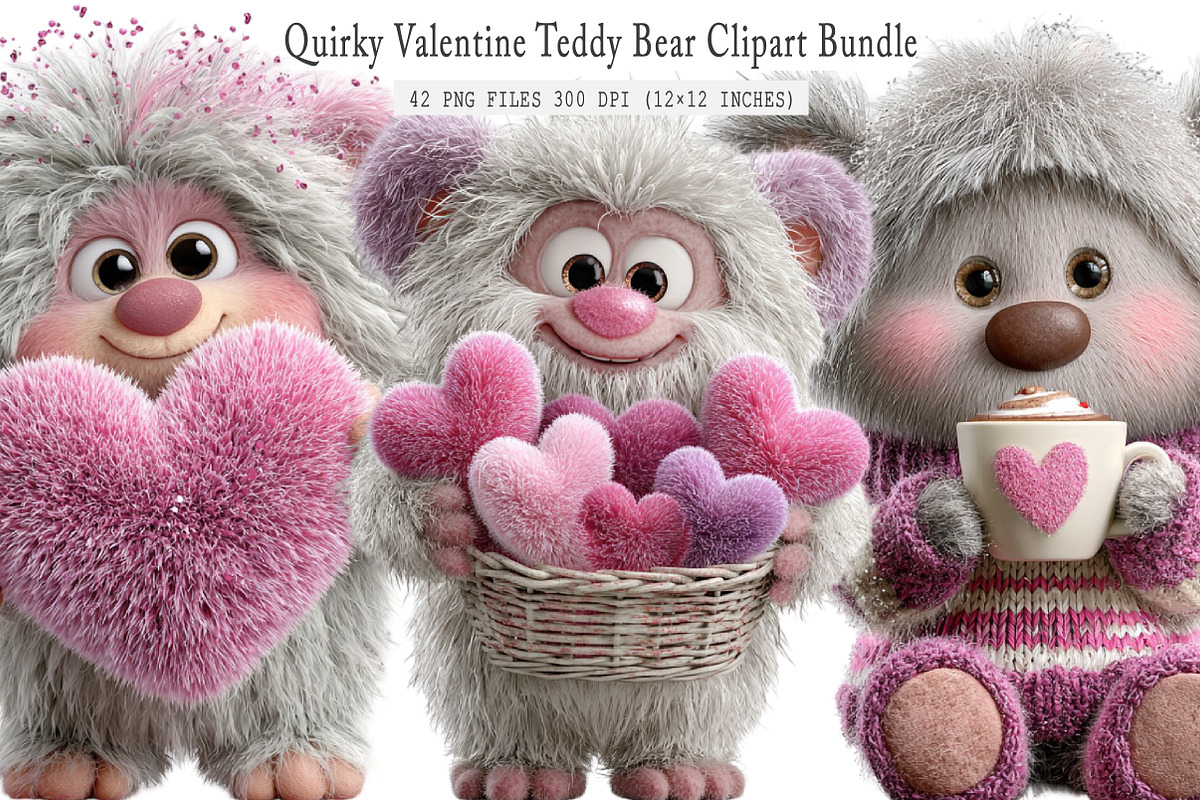 Quirky Valentine Teddy Bear Clipart, an Illustration by SinaCreation (Photo 1 of 7)