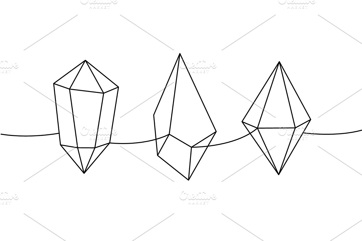 Crystal and minerals one line, an Object Illustration by GraphiShop