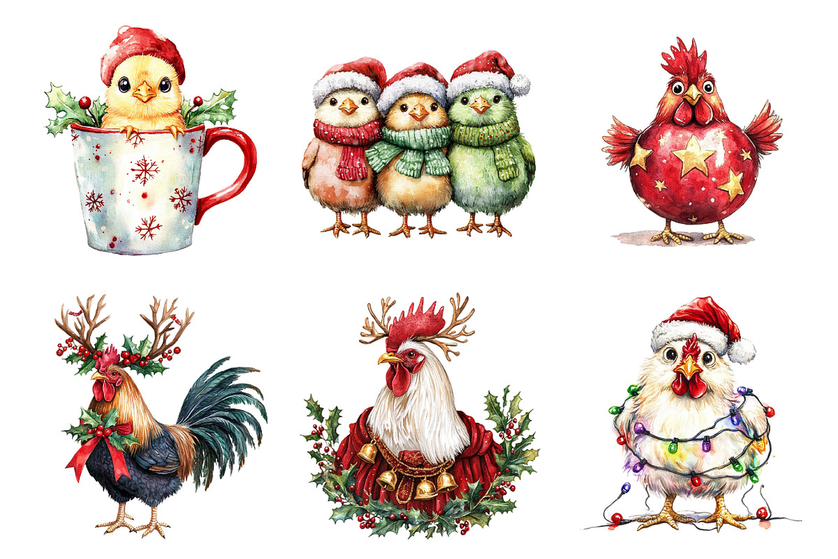 Funny Chicken Christmas Clipart PNG, a Seasonal Illustration by Designking (Photo 2 of 4)