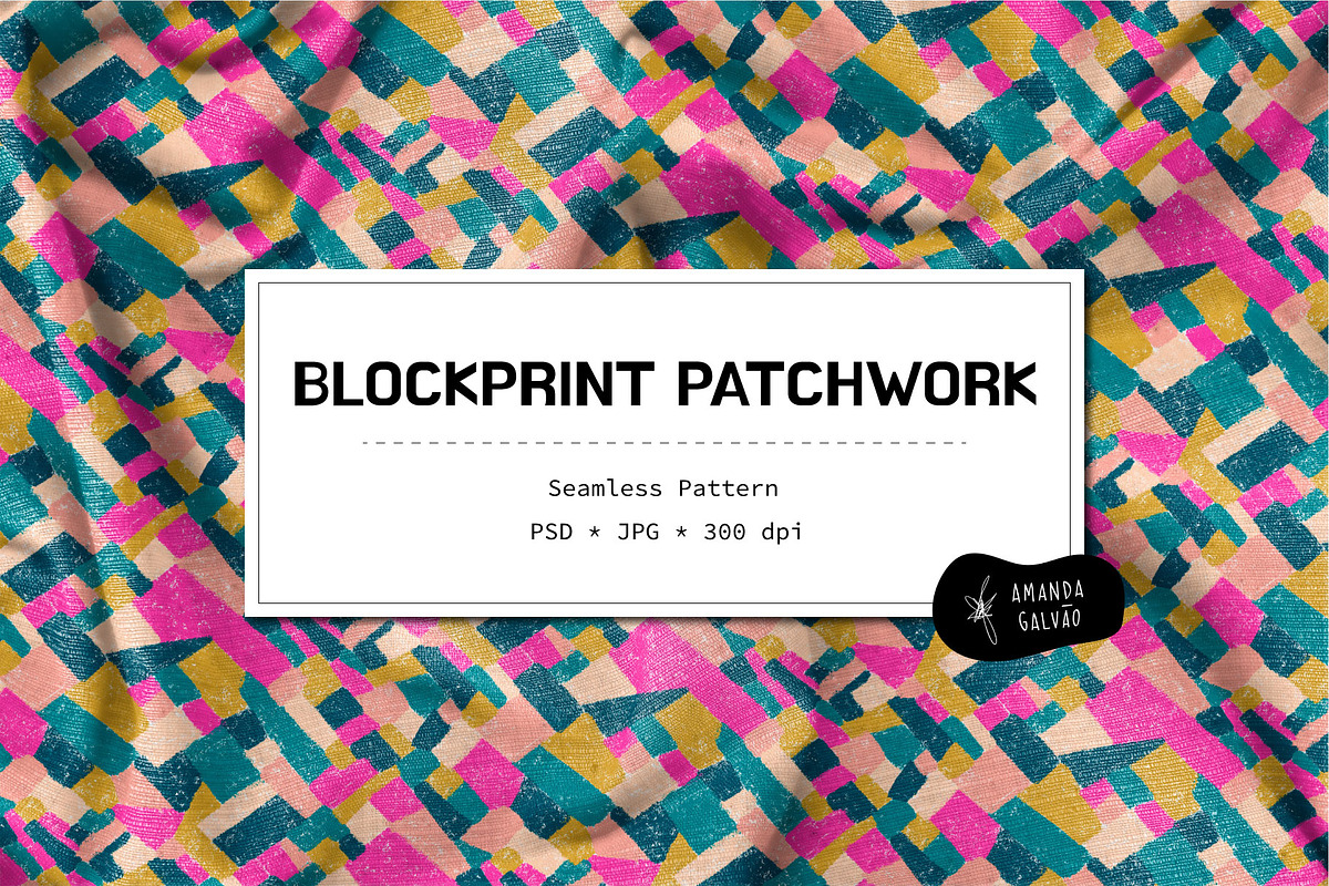Blockprint Patchwork Pattern, a Pattern Graphic by Amanda Galvão