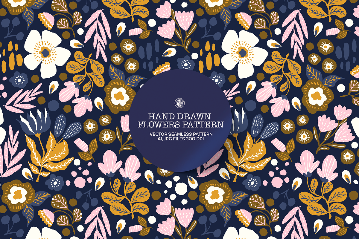 Hand Drawn Flowers Pattern 2, a Pattern Graphic by Webvilla Studio (Photo 1 of 6)