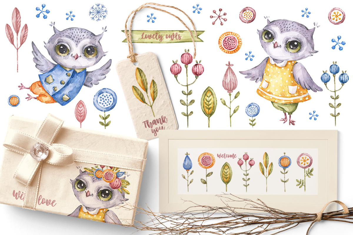 Owl clipart watercolor illustrations, an Animal Illustration by UlitkaStudio (Photo 4 of 8)