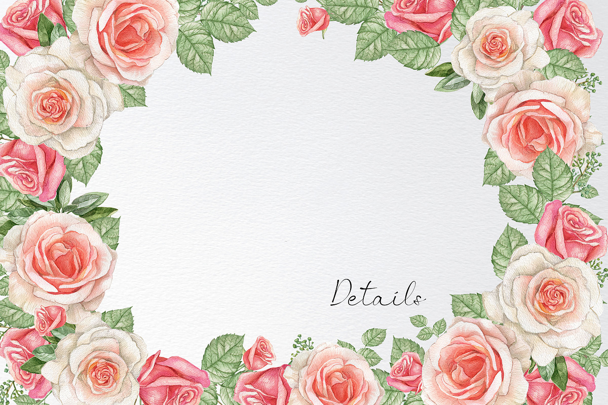 Watercolor rose border frame clipart, an Illustration by yana.fefelova (Photo 4 of 4)