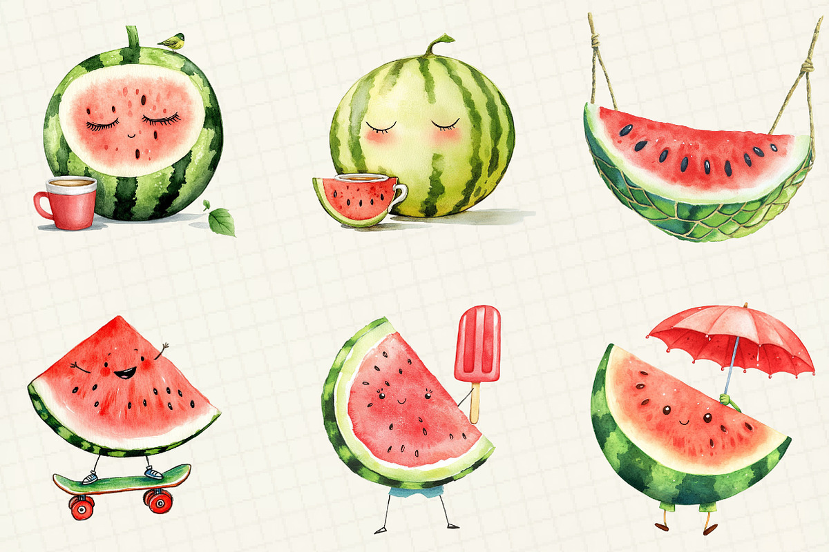 Cute Watermelon Clipart, an Illustration by OK Design (Photo 4 of 5)