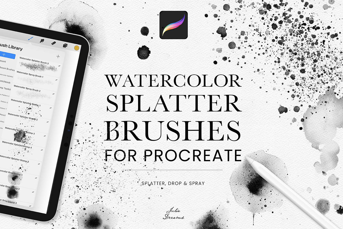 Watercolor Splatter Brushes, a Brush Add-On by Julia Dreams (Photo 1 of 5)