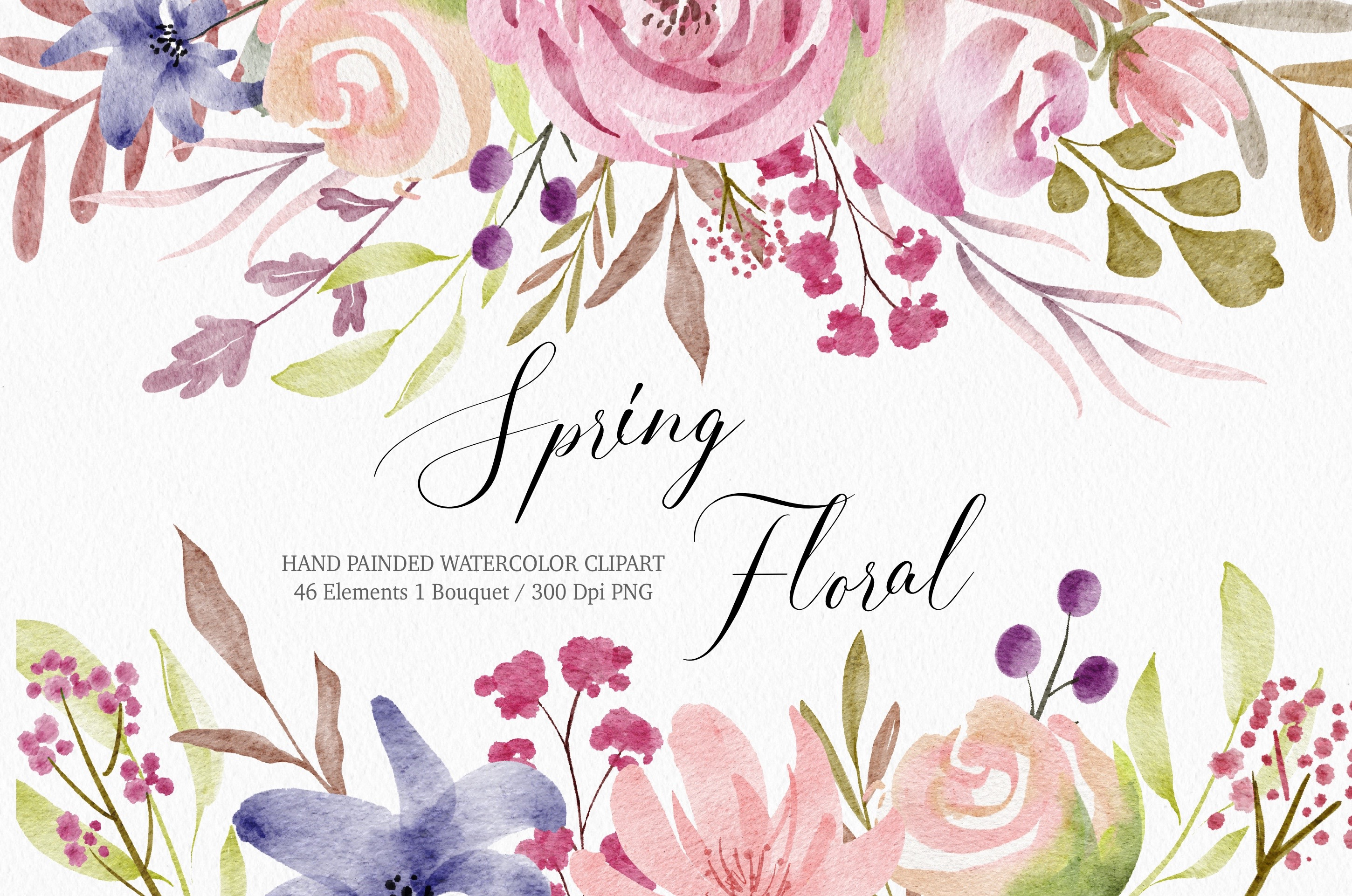 Spring flowers watercolor clipart, an Illustration by LuiDesignStudio