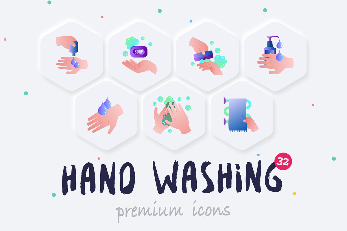 Hand Washing 32 Icons Set Hand Drawn, an Outline Icon by Marina Silence (Photo 2 of 17)