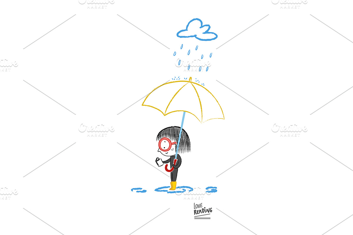Love reading! Under the rain, a Decorative Illustration by Irene Loal (Photo 1 of 3)