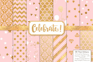 Soft Pink Gold Foil Digital Papers, a Pattern Graphic by Amanda Ilkov