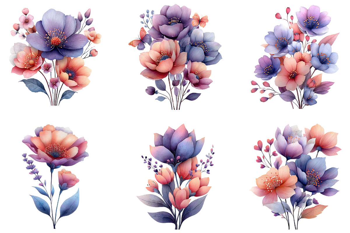 Whimsical Lavender Pink Flowers PNG, an Illustration by CraftArtStudio (Photo 4 of 6)
