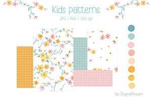 Kids Floral Seamless Pattern Checks