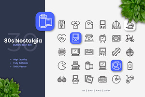 80's Nostalgia Outline Icons