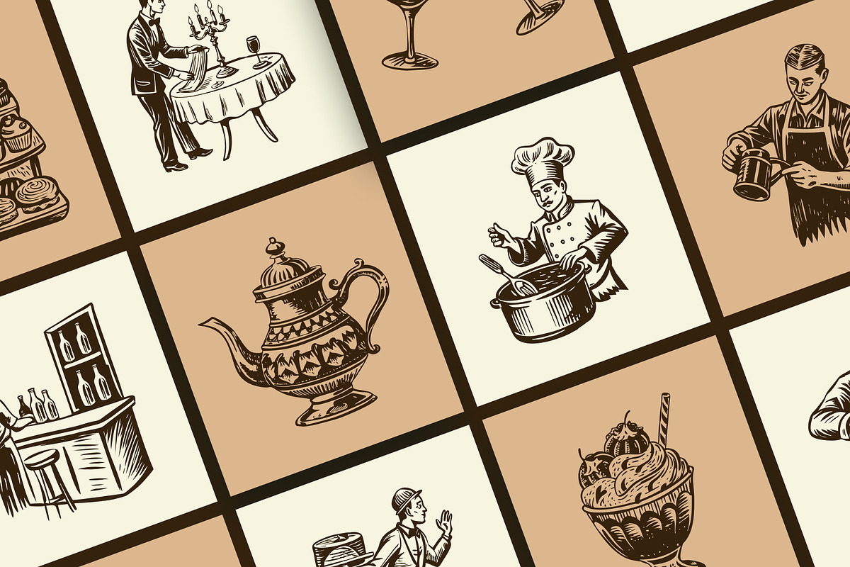 Vintage Restaurant Illustration Set, a Person Illustration by Prosymbols (Photo 5 of 10)