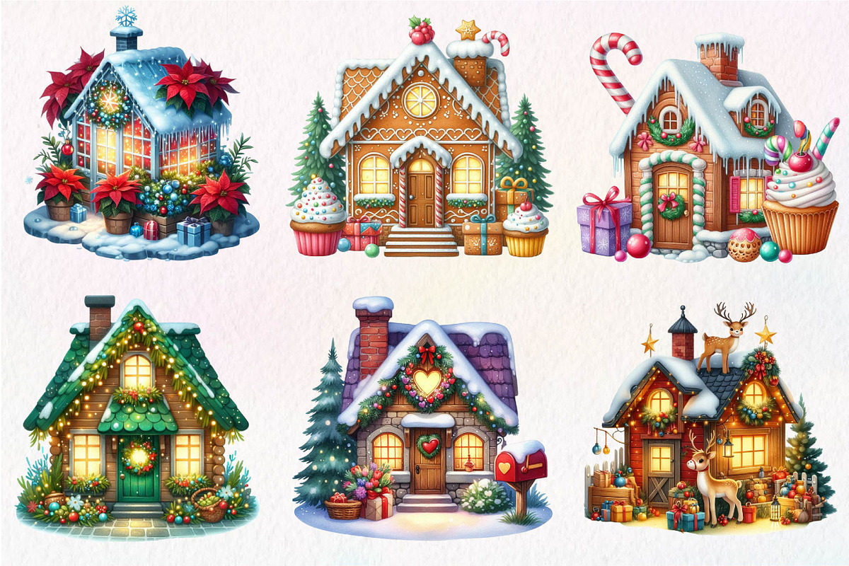 Christmas House Sublimation Clipart, an Illustration by Dream Creation (Photo 3 of 7)