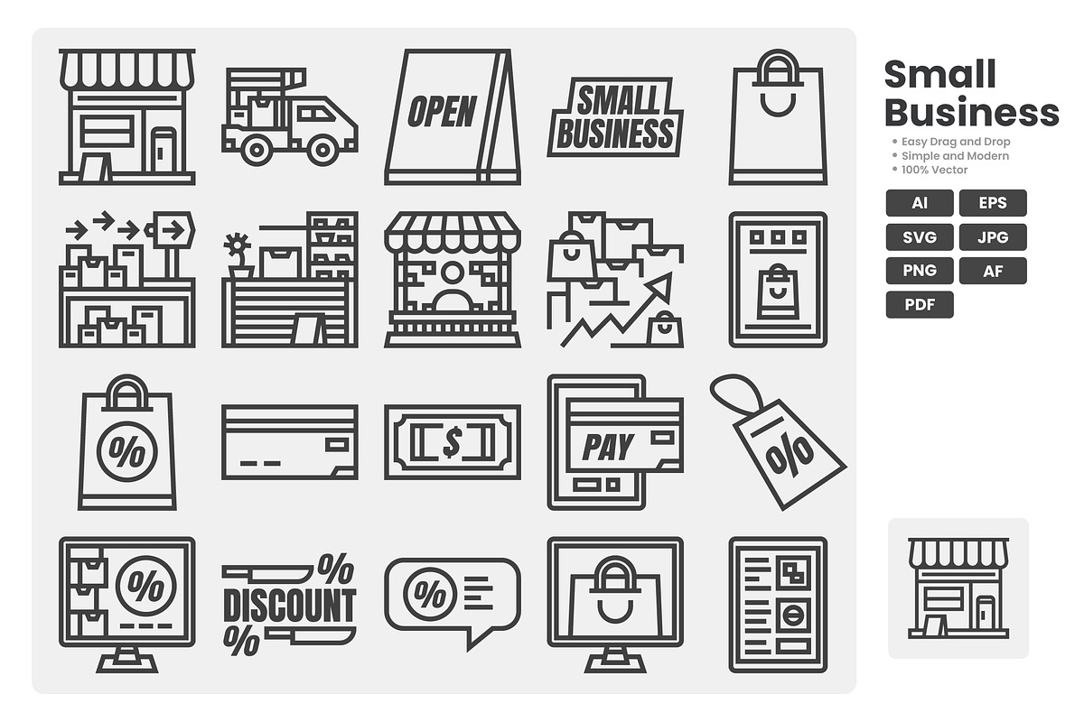 Small Bussines Icon Pack, an Outline Icon by erifqizeicon (Photo 1 of 3)