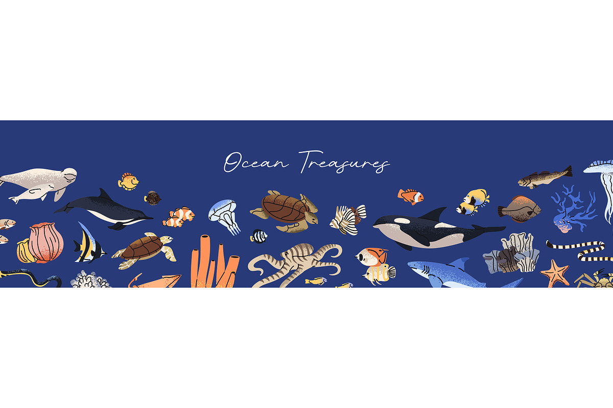 Fishes set + sea life backgrounds, an Animal Illustration by PaperTrident (Photo 4 of 8)